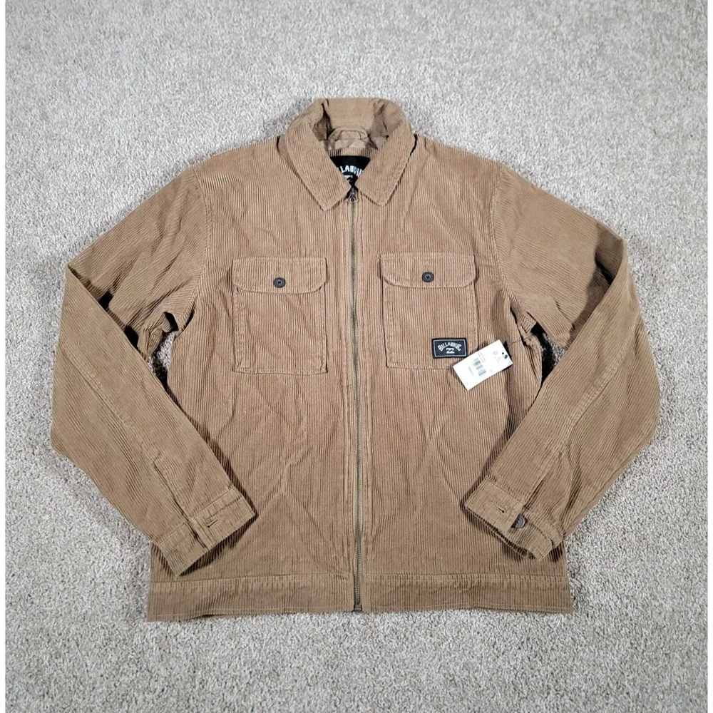 Billabong Corduroy Jacket Small Tan Mens Full Zip Skate Surf Pockets NWT $140